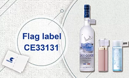 Nouvelle étiquette de drapeau conçue pour la marchandise au détail avec un liquide à l'intérieur